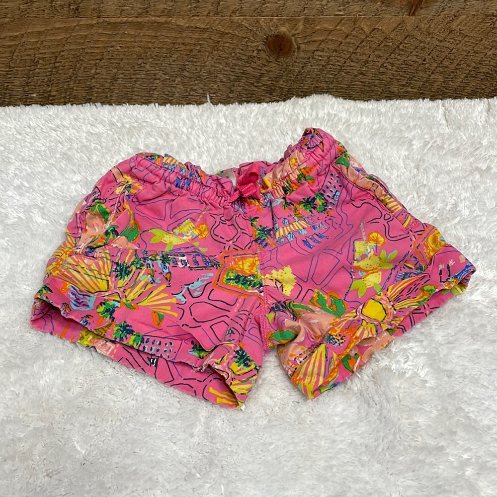 Lands' End Kids Girls' Pink Summer Themed Drawstring Pull On Shorts Size 5 *FIRM